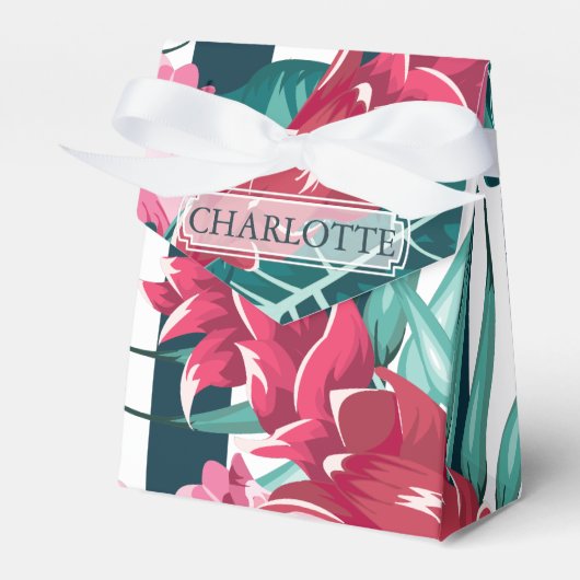 Exotic Summer Floral Monogramm gestreift Geschenkschachtel (Vorderseite)