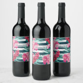 Exotic Summer Floral Monogramm gestreift Weinetikett (Flaschen)
