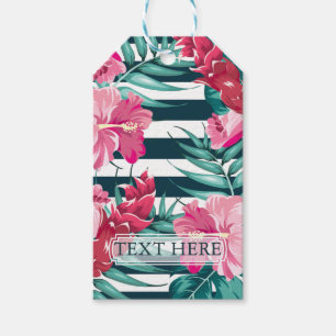 Exotic Summer Floral personalisiert gestreift Geschenkanhänger
