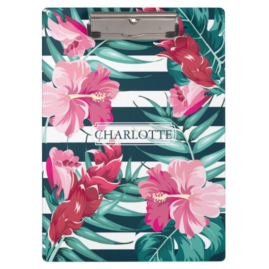 Exotic Summer Monogram floral gestreift Klemmbrett (Vorderseite)