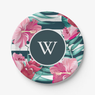 Exotic Summer personalisiert floral gestreift Pappteller