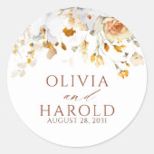 Exotic Terracotta Blume Boho Botanische Hochzeit Runder Aufkleber (Vorderseite)