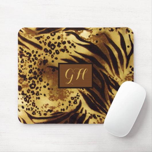 Exotic Tiger Strip Print Retro Animal Monogram Mousepad (Mit Mouse)