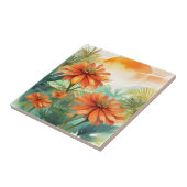 Exotic Tithonia tropische Wasserfarbe Fliese (Seite)