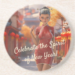 Exotic Toon Girl feiert chinesisches Neujahr Getränkeuntersetzer