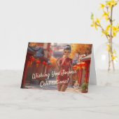 Exotic Toon Girl feiert chinesisches Neujahr Karte (Gelbe Blume)