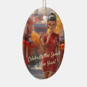 Exotic Toon Girl feiert chinesisches Neujahr Keramik Ornament (Rechts)