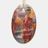 Exotic Toon Girl feiert chinesisches Neujahr Keramik Ornament (Links)