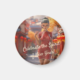 Exotic Toon Girl feiert chinesisches Neujahr Magnet