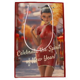 Exotic Toon Girl feiert chinesisches Neujahr Mittlere Geschenktüte