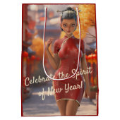 Exotic Toon Girl feiert chinesisches Neujahr Mittlere Geschenktüte (Rückseite)
