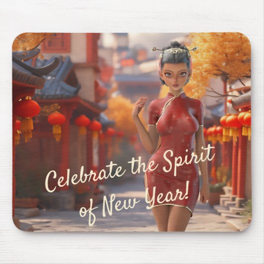 Exotic Toon Girl feiert chinesisches Neujahr Mousepad (Vorne)