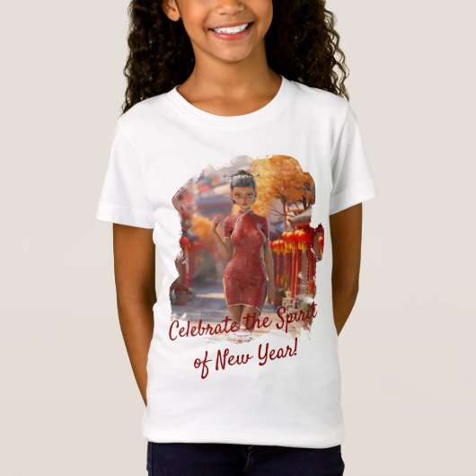Exotic Toon Girl feiert chinesisches Neujahr T-Shirt (Vorderseite)