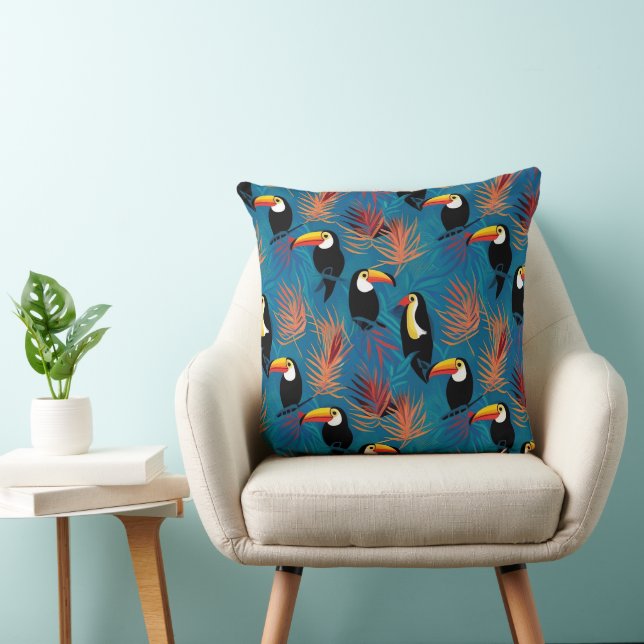Exotic Toucan Pillow Lebendes tropisches Vogelmust Kissen (Stuhl )