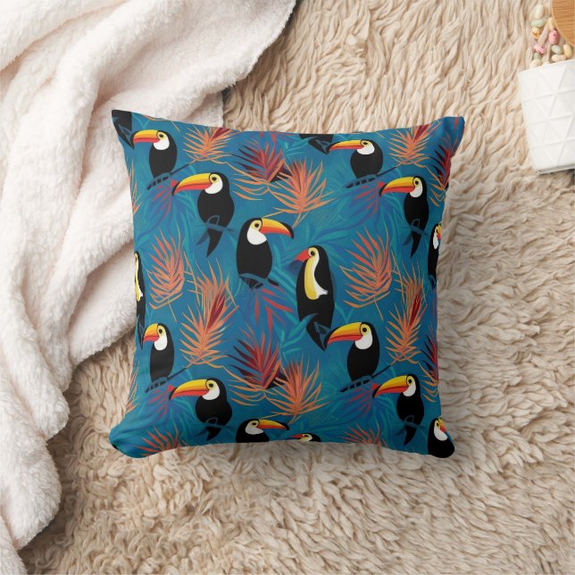 Exotic Toucan Pillow Lebendes tropisches Vogelmust Kissen (Decke)