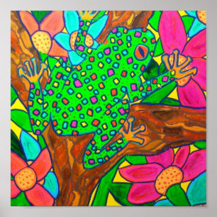 Exotic Tree Frog Tropischer Regenwald Folk Art Poster