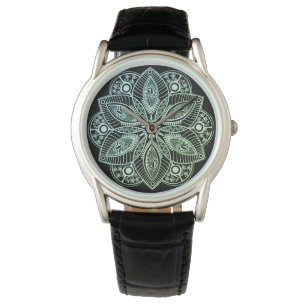 Exotic Tribal Green Gradient Mandala Armbanduhr