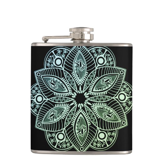 Exotic Tribal Green Gradient Mandala Flachmann (Vorderseite)