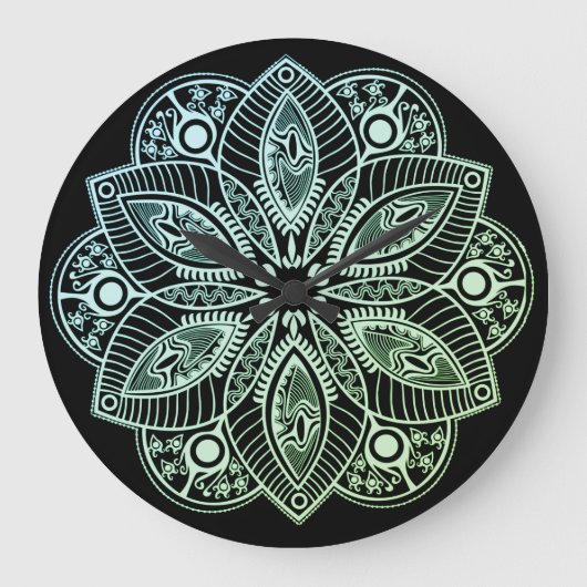 Exotic Tribal Green Gradient Mandala Große Wanduhr (Vorderseite)