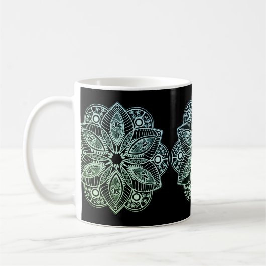 Exotic Tribal Green Gradient Mandala Kaffeetasse (Links)