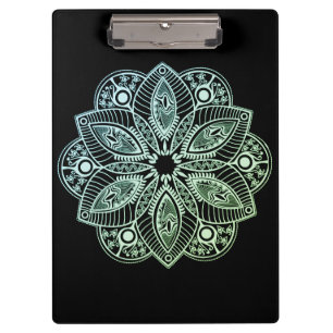 Exotic Tribal Green Gradient Mandala Klemmbrett