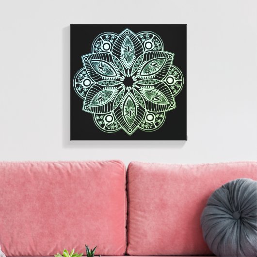 Exotic Tribal Green Gradient Mandala Leinwanddruck (Insitu (Wohnzimmer))