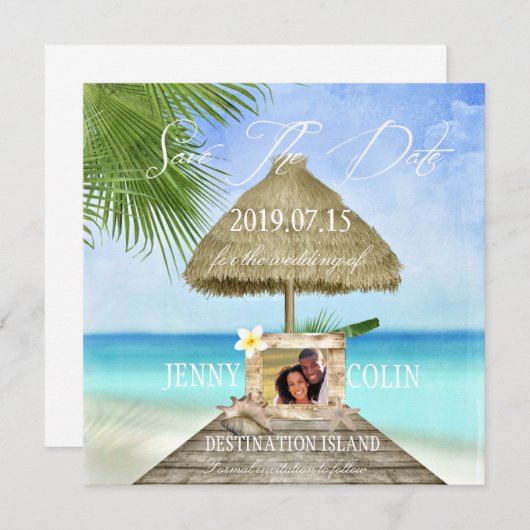 Exotic Tropical Beach Custom Foto Save The Date (Vorne/Hinten)