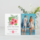 Exotic Tropical Beach Foto Hochzeit Save The Date (Stehend Vorderseite)