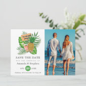 Exotic Tropical Beach Foto Hochzeit Save The Date (Stehend Vorderseite)