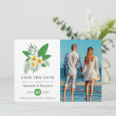 Exotic Tropical Beach Foto Hochzeit Save The Date (Stehend Vorderseite)
