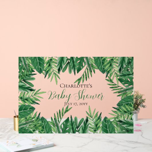 Exotic Tropical Blätter Grüne Babydusche Acrylschild (Hochzeit)