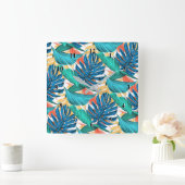 Exotic Tropical Blätter Wall Clock - Moderne Quadratische Wanduhr (Zuhause)