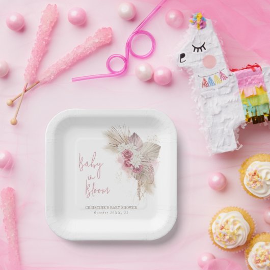 Exotic Tropical Boho Pink Roses Baby Dusche Pappteller (Party)