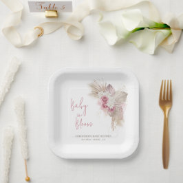 Exotic Tropical Boho Pink Roses Baby Dusche Pappteller