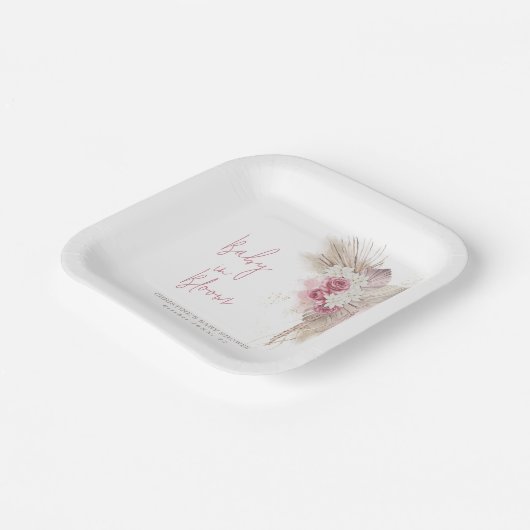 Exotic Tropical Boho Pink Roses Baby Dusche Pappteller (Gewinkelt)