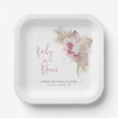 Exotic Tropical Boho Pink Roses Baby Dusche Pappteller (Vorderseite)
