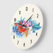 Exotic Tropical Flowers - Pink & Aquamarine Große Wanduhr (Winkel)