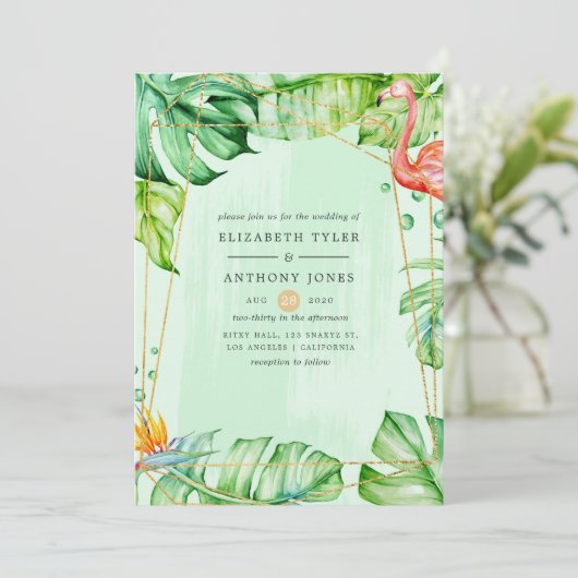 Exotic Tropical Geometric Wedding Einladung (Stehend Vorderseite)