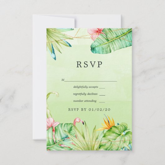Exotic Tropical Geometric Wedding RSVP Karte (Vorderseite)