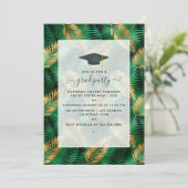 Exotic Tropical Green and Gold Graduation Party Einladung (Stehend Vorderseite)