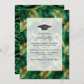 Exotic Tropical Green and Gold Graduation Party Einladung (Vorne/Hinten)