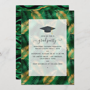 Exotic Tropical Green and Gold Graduation Party Einladung