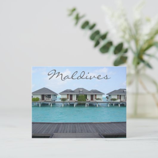 Exotic Tropical Island Maldives Beach Bungalow Postkarte (Stehend Vorderseite)