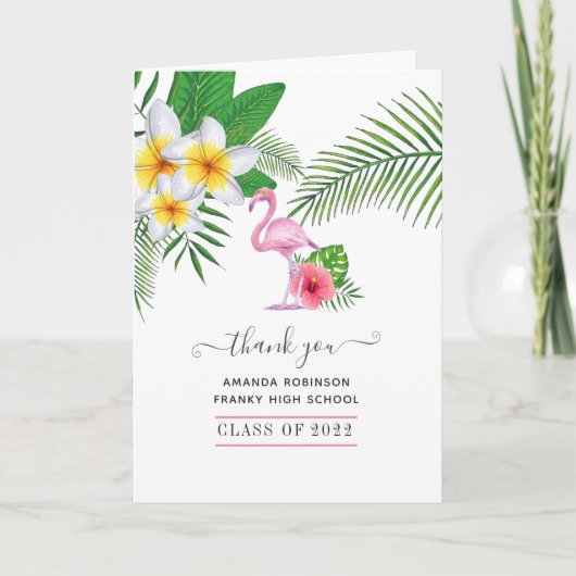Exotic Tropical Island Pink Flamingo Graduation Dankeskarte (Vorderseite)
