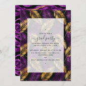 Exotic Tropical Lila and Gold Graduation Party Einladung (Vorne/Hinten)