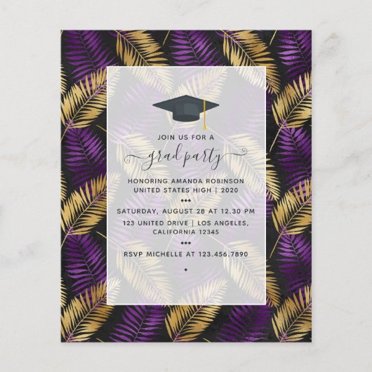 Exotic Tropical Lila and Gold Graduation Party Flyer (Vorne)