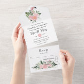 Exotic Tropical Pink Flamingo Wedding All In One Einladung (Abreißen)