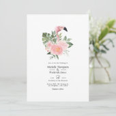 Exotic Tropical Pink Flamingo Wedding Einladung (Stehend Vorderseite)