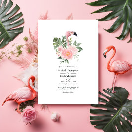 Exotic Tropical Pink Flamingo Wedding Einladung