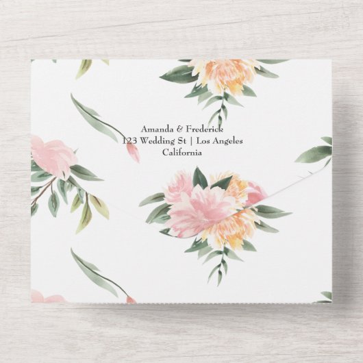 Exotic Tropical Pink Flamingo Wedding Monogram All In One Einladung (Rückseite)